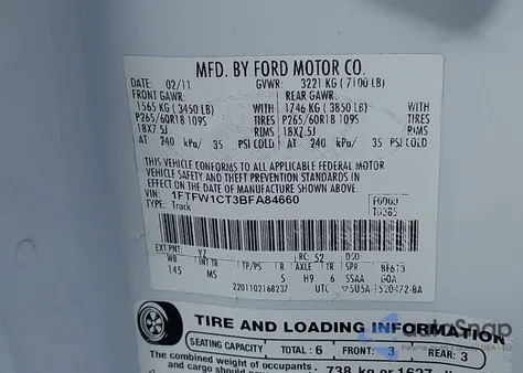 2011 Ford F-150 Xlt z USA, uszkodzony, nr VIN 1FTFW1CT3BFA84660